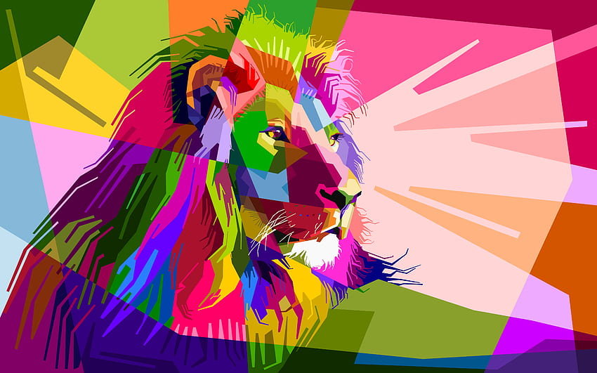 Art, Vector, Muzzle, Lion, Colourful, Colorful HD wallpaper
