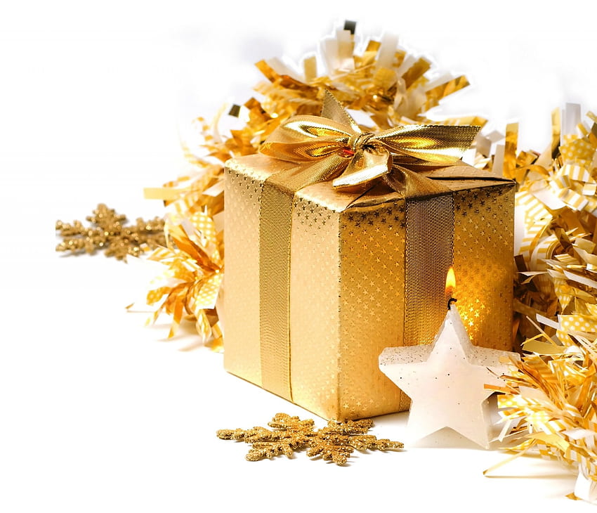 golden xmas merry christmas gift box decoration christmas new year present gold decoration snowflakes HD wallpaper