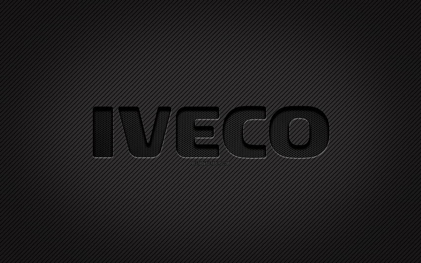 Iveco カーボン ロゴ、グランジ アート、カーボン背景、クリエイティブ、Iveco ブラック ロゴ、車のブランド、Iveco ロゴ、Iveco 高画質の壁紙