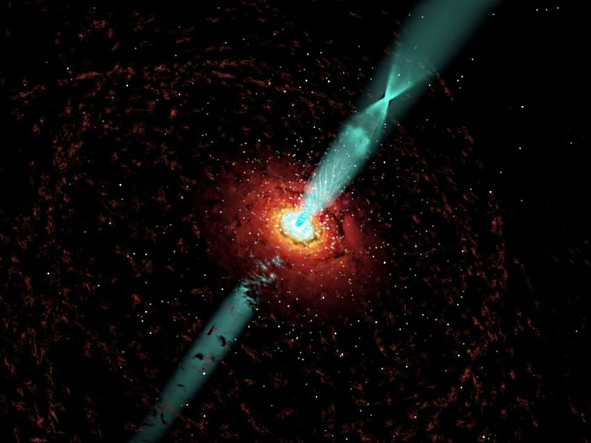 중앙 은하의 블랙홀, 2개, 측면, 제트기, 켜짐 HD 월페이퍼