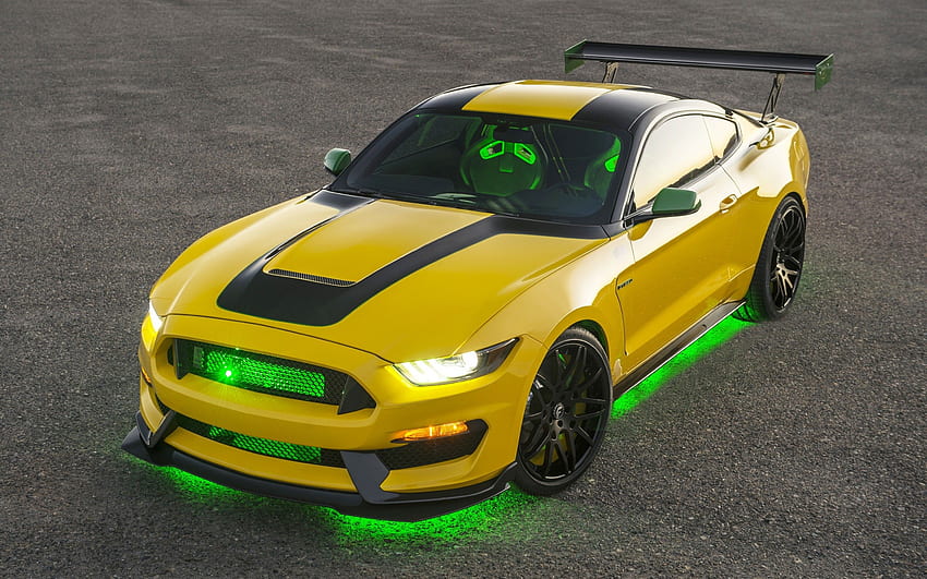 Ford Mustang Shelby Gt500, Yellow, Neon Lights, Cars for MacBook Pro 15 inch HD wallpaper