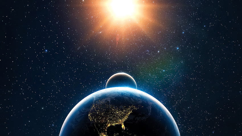 Earth, Moon, Sun, Solar system, , Ultra HD wallpaper