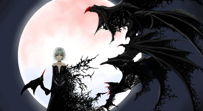 Creepy anime girl albino wings moon background . . 787756, Spooky Anime HD wallpaper