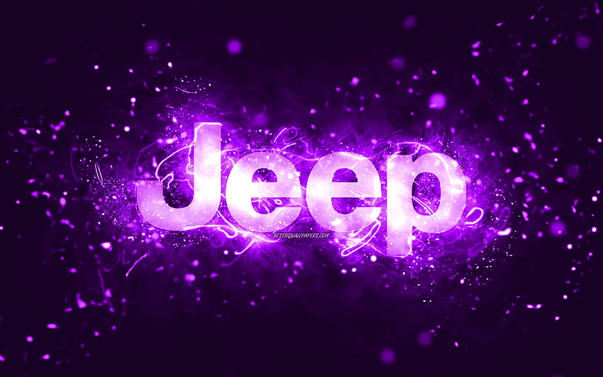 Jeep menekşe logosu, mor neon ışıklar, yaratıcı, menekşe soyut arka plan, Jeep logosu, araba markaları, Jeep HD duvar kağıdı