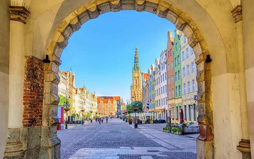 Kota tua, jalan Dluga, alun-alun, lengkungan, Gdansk, Polandia dengan resolusi . Kualitas tinggi Wallpaper HD