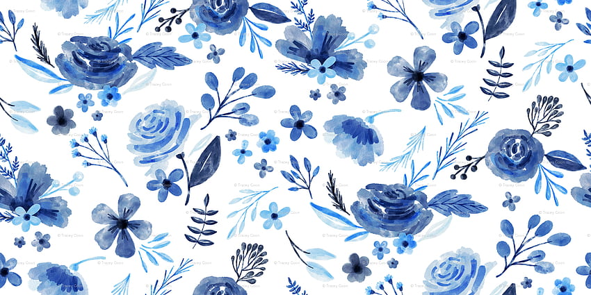 ดอกไม้สีน้ำความละเอียดสูง,, บลูฟลอรัล วอลล์เปเปอร์ HD