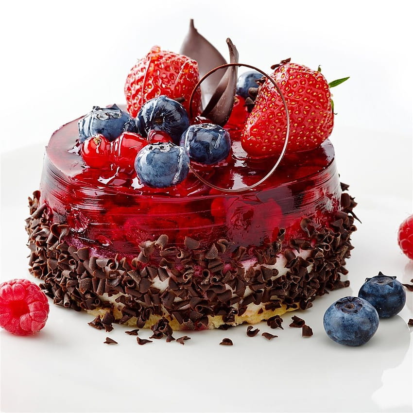 Jelly Strawberry Blueberry Chocolate Cake Dessert HD phone wallpaper