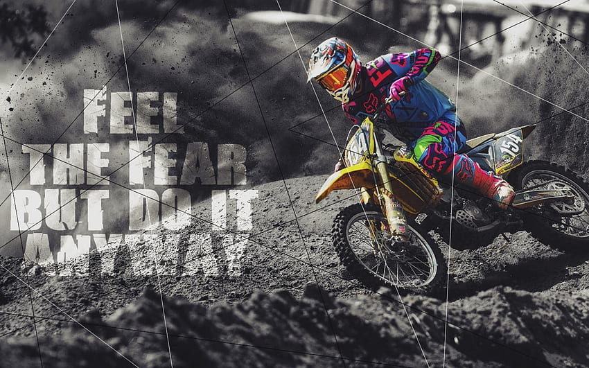 yellow dirt bike with text overlay, feelings, quote, black, white • For You For & Mobile, Dirt Bike Tricks HD wallpaper