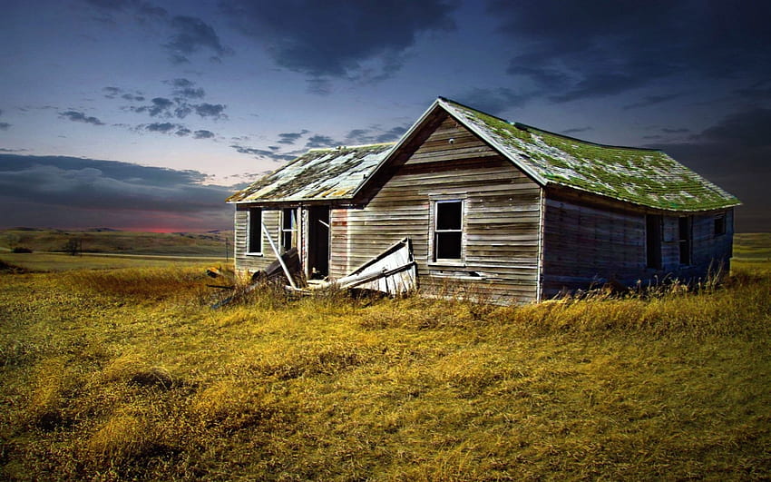 Abandoned House Field Prairie, House, Abandoned, Field, Prairie, Clouds, Sky HD wallpaper