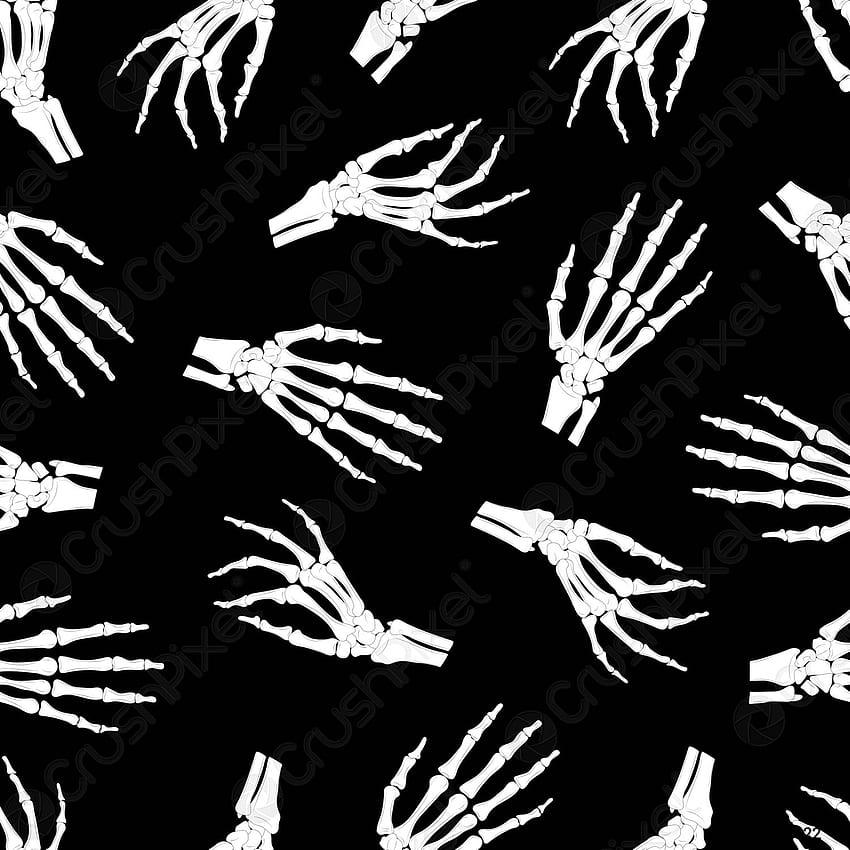 Skeleton hand seamless pattern on black background halloween bones pattern, Skull Hand HD phone wallpaper