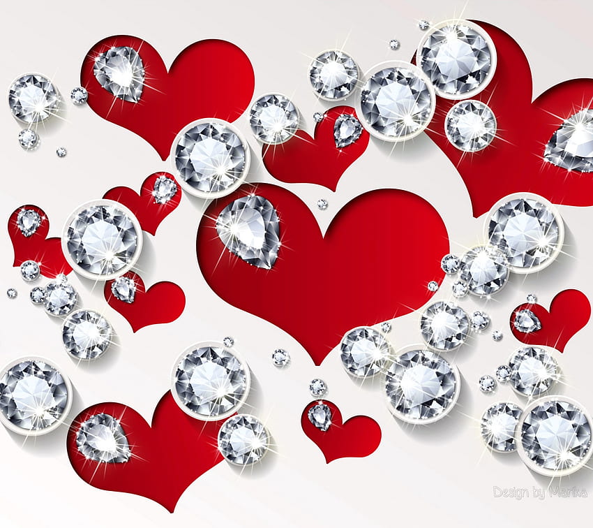 Cuori e diamanti, San Valentino, bagliore, amore, scintillio, cuori, diamanti Sfondo HD