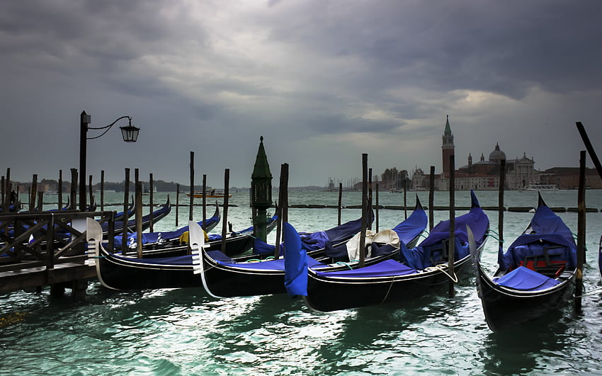 Laguna Venneta, góndolas, Venecia, nublado, barcos, comercial fondo de pantalla
