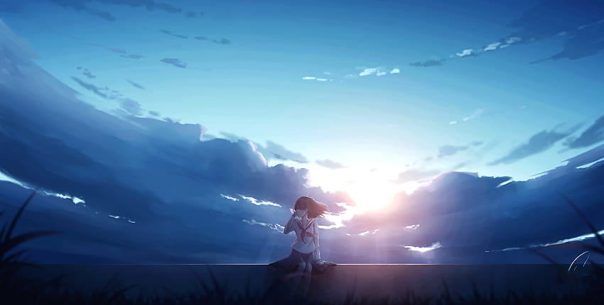 Anime Girl Alone Sitting, Anime Girl Alone Light HD wallpaper