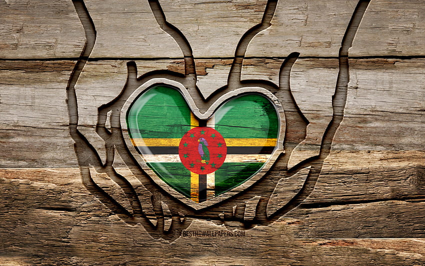 I love Dominica, , wooden carving hands, Day of Dominica, Flag of Dominica, Take care Dominica, creative, Dominica flag, Dominica flag in hand, wood carving, North American countries, Dominica HD wallpaper