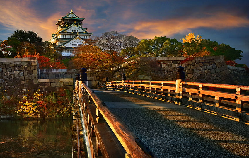 Maravilhoso Japão, ponte, natureza, casa, Japão papel de parede HD