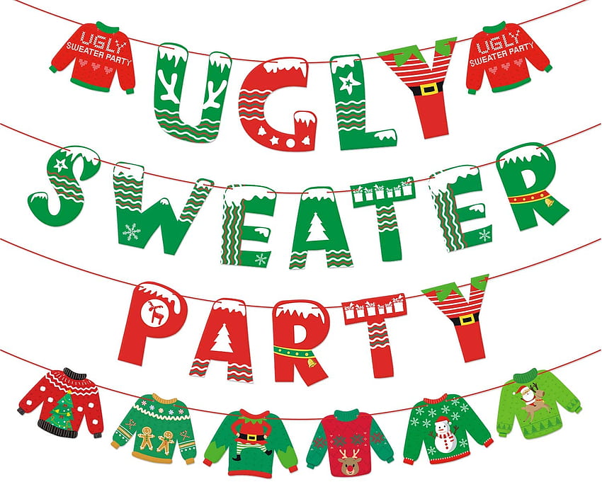 Ugly Sweater Party Banner Tacky Christmas Sweater Props Guirnalda para invierno Vacaciones Decoraciones para fiestas de Navidad Oficina Suministros para fiestas de Navidad: Toys & Games, Ugly Christmas Sweater fondo de pantalla
