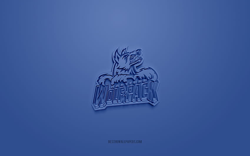 Hartford Wolf Pack, logo 3D kreatif, latar belakang biru, AHL, lambang 3d, Tim Hoki Amerika, Liga Hoki Amerika, Connecticut, AS, seni 3d, hoki, logo Hartford Wolf Pack 3d Wallpaper HD