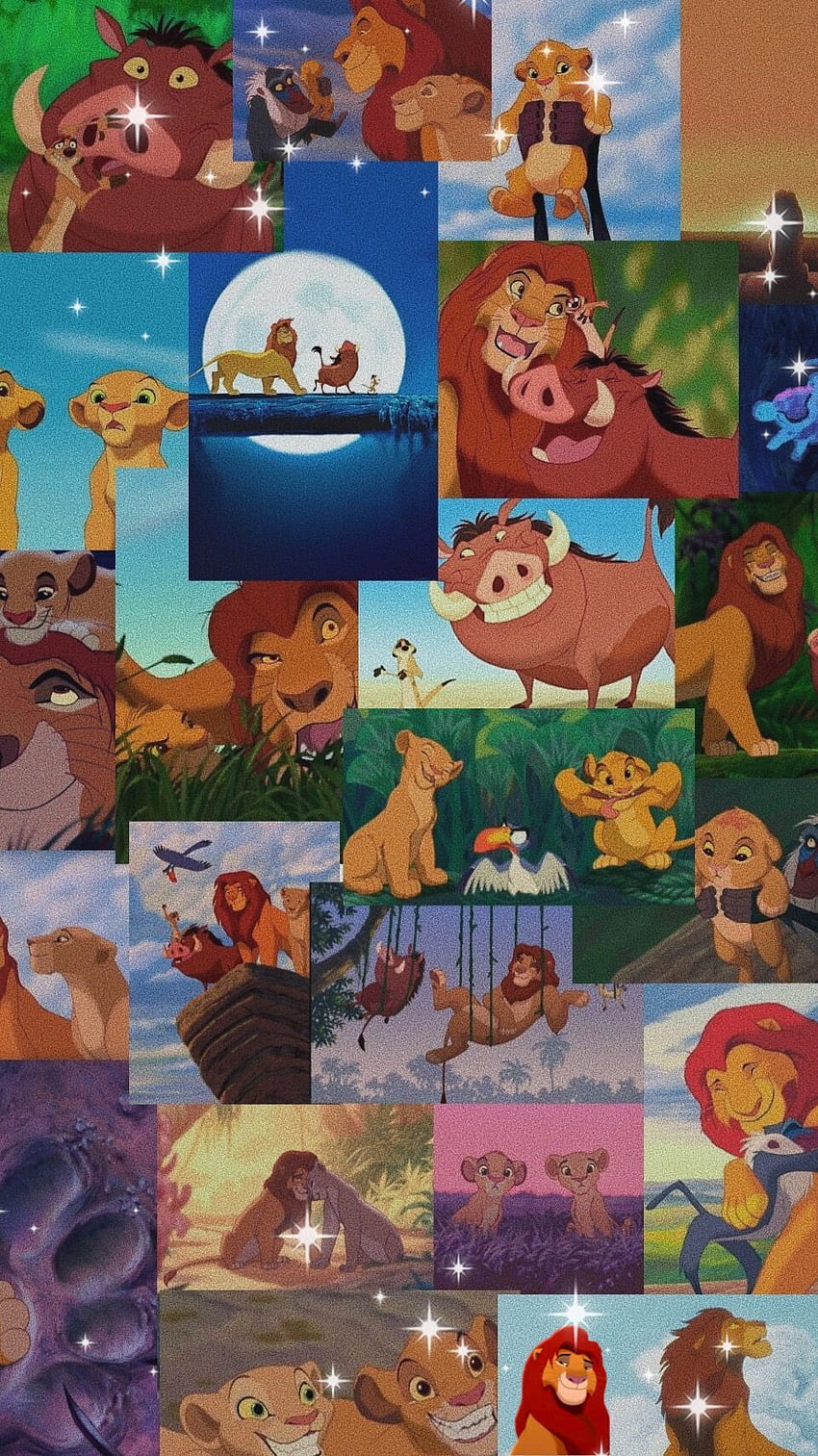 Ästhetik des König der Löwen. Disney-Collage, Disney-Figuren, Cartoon-iPhone, niedlicher ästhetischer Simba HD-Handy-Hintergrundbild