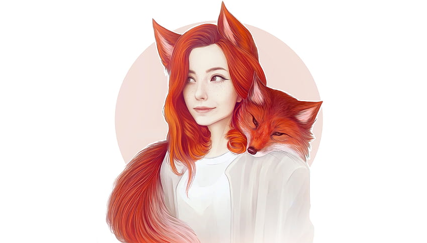 Elf girl, fox girl, beautiful, art HD wallpaper