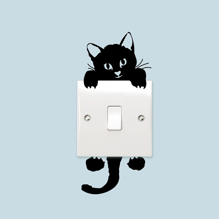 Homeholiday DIY Cute Black Cat Switch Decal สติ๊กเกอร์ติดผนังสำหรับตกแต่งบ้าน, การ์ตูนแมวดำน่ารัก วอลล์เปเปอร์โทรศัพท์ HD
