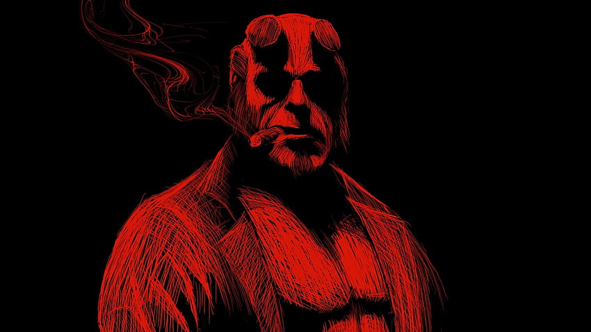 Line art, red, Hellboy, superhero HD wallpaper