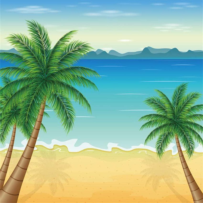 Leyiyi ft Summer Coco Party Backdrop Cartoon Tropical Seaside Coastline Banner Pardise Palm Trees Background Hawaiian Luau Marine Sand Beach Birtay Adults Portrait Studio Prop Vinyl : Camera & HD phone wallpaper