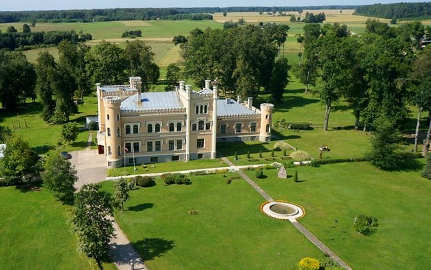 Zamek w Garsene, Łotwa, pola, Łotwa, lato, zamek Tapeta HD