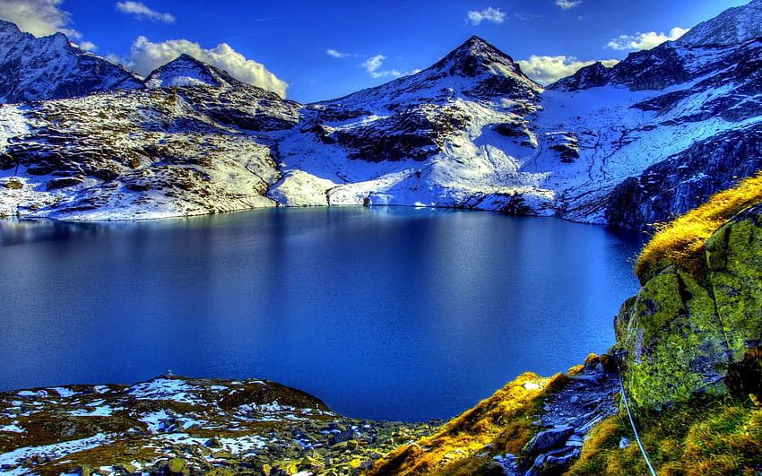 ALPS MOUNTAIN LAKE, Alps, R, หิมะ, ทะเลสาบ, ภูเขา, ออสเตรีย วอลล์เปเปอร์ HD
