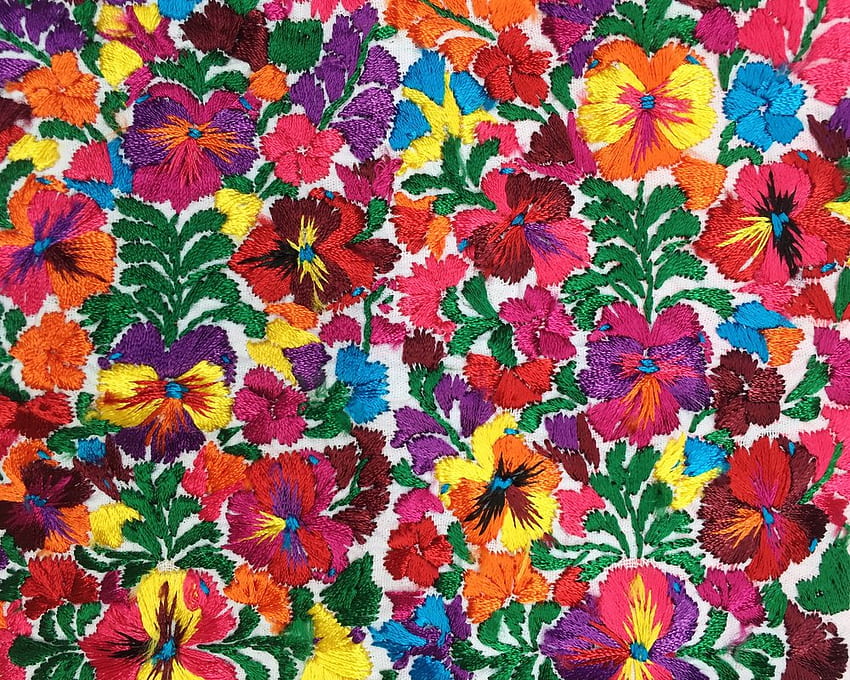 Floral Embroidery in San Antonio Castillo Velasco, Oaxaca, Mexico, Mexican Flower Pattern HD wallpaper