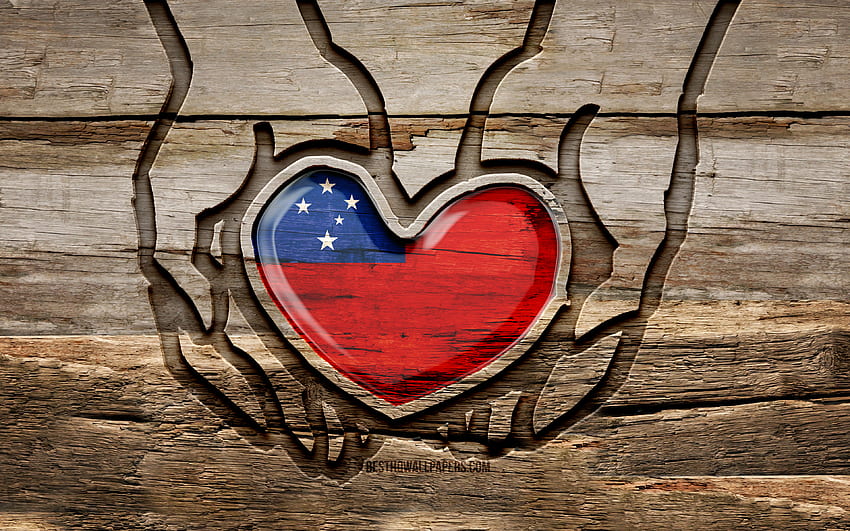 Amo Samoa, , mani intagliate in legno, Giorno di Samoa, Bandiera Samoa, Bandiera di Samoa, Abbi cura di Samoa, creativo, Bandiera Samoa in mano, intaglio del legno, Paesi dell'Oceania, Samoa Sfondo HD