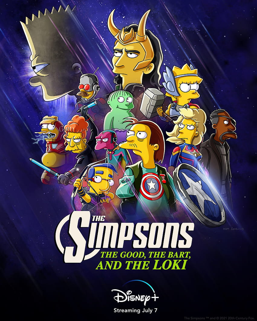 Avengers x Simpsons, elektryczny błękit, animowana kreskówka Tapeta na telefon HD