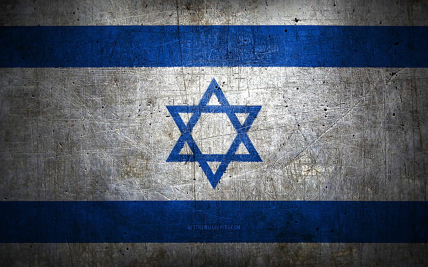 Izraelska metalowa flaga, grunge art, kraje azjatyckie, dzień Izraela, symbole narodowe, flaga Izraela, metalowe flagi, flaga Izraela, Azja, flaga Izraela, Izrael Tapeta HD