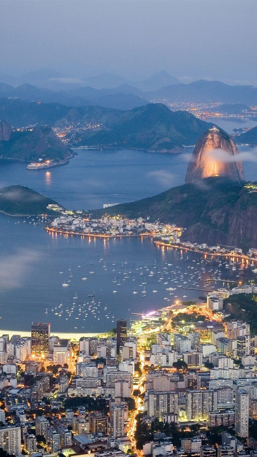 Brasil, Río de Janeiro, tarde, mar, luces, costa, casas fondo de pantalla del teléfono