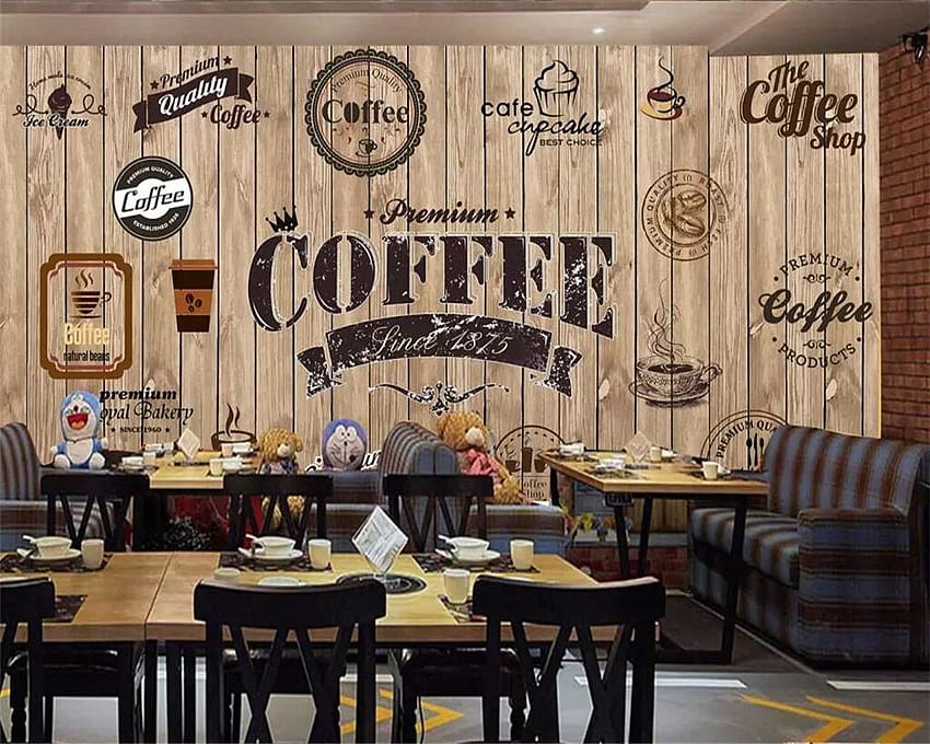 US $8.4 ลด 44% Beibehang Custom ไม้แรเงา Retro Coffee Shop ป้ายพื้นหลังผนังร้านอาหารจิตรกรรมฝาผนัง TV พื้นหลัง Wall 3D In วอลล์เปเปอร์ HD