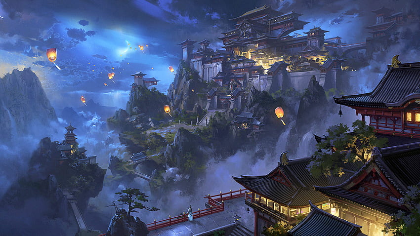 The Art of Ling Xiang (1920 x 1080) in 2020. art, Chinese landscape, Japanese background, Japanese Castle HD wallpaper
