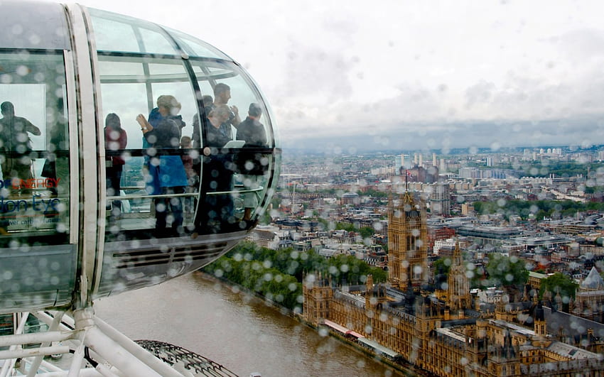 pemandangan hari hujan dari mata london, sungai, hujan, kota, kincir ria, pemandangan Wallpaper HD