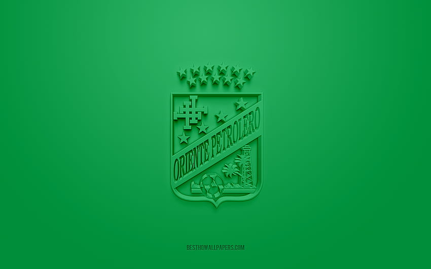 Oriente Petrolero, kreatywne logo 3D, zielone tło, Bolivia Primera Division, emblemat 3d, boliwijski klub piłkarski, Boliwia, sztuka 3D, piłka nożna, logo Oriente Petrolero 3d Tapeta HD