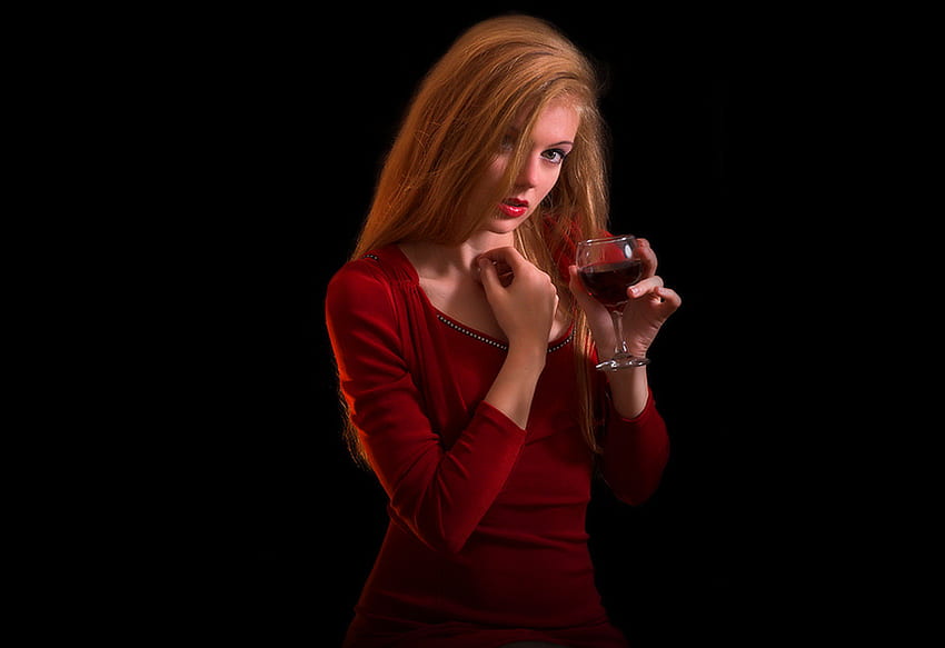 Glass wine, glass, girl, model, wine HD wallpaper
