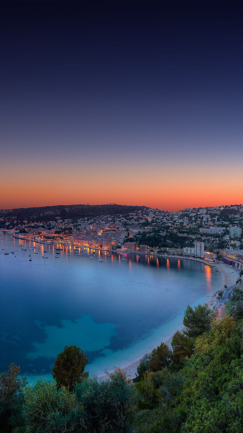 Alacakaranlık, Günbatımı, Panorama, Fransız Rivierası HD telefon duvar kağıdı