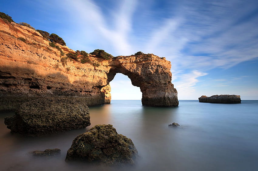 Batu Pemandangan Alam Tebing Laut Faro Portugal Wallpaper HD