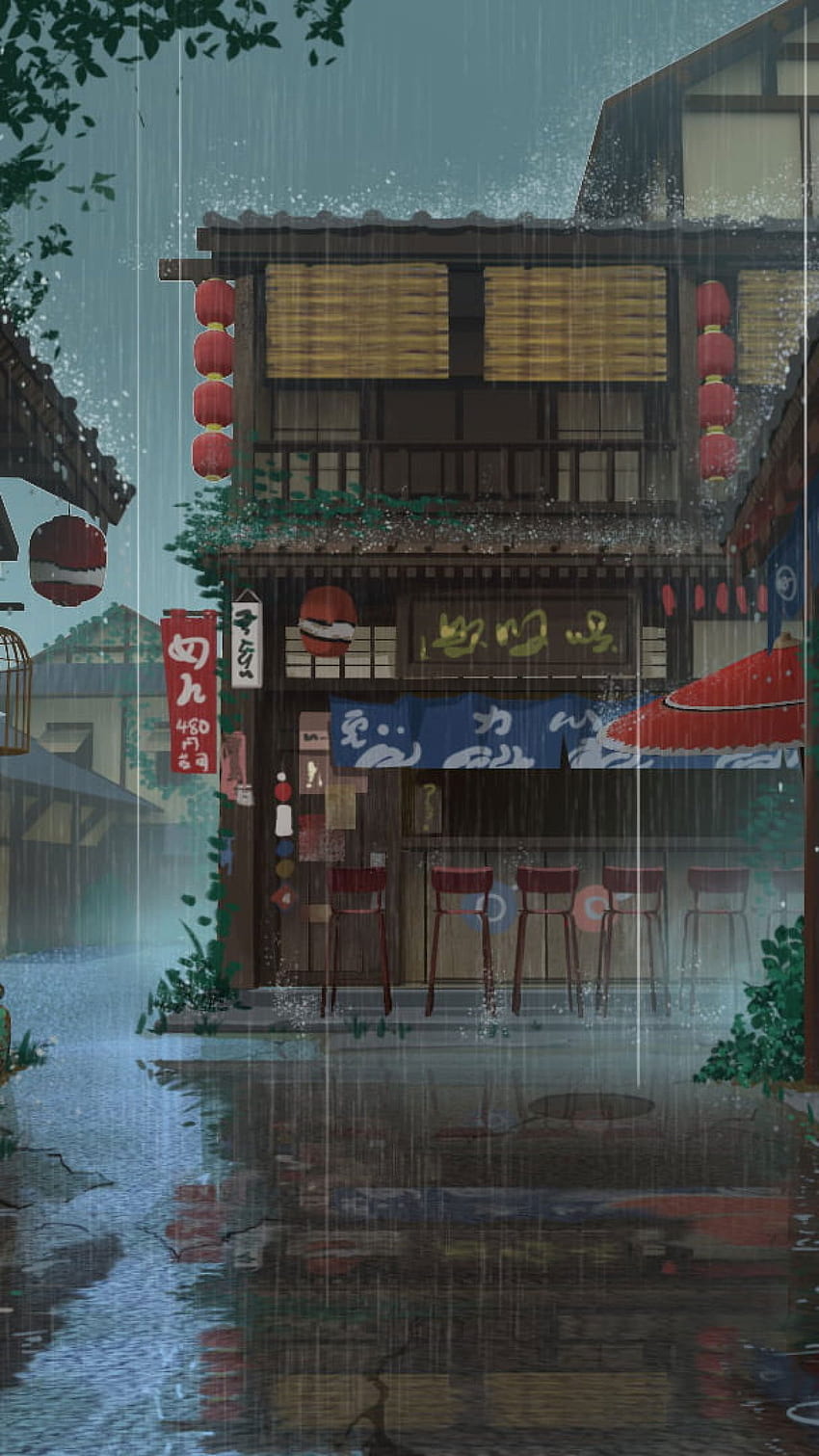 Anime, Original, House, Rain, Street • For You, Rainy Anime HD phone wallpaper