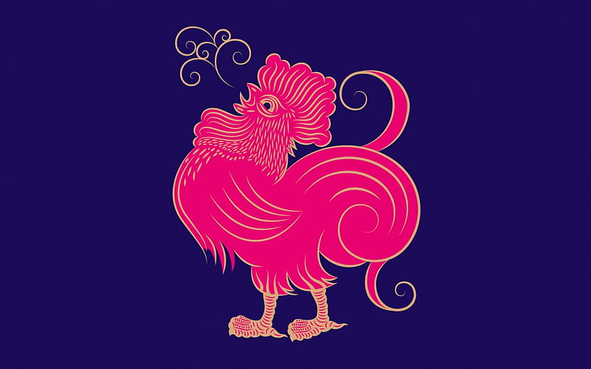 Zodiaque chinois ~ Coq, bleu, rose, zune, zodiaque, oiseau, fantaisie, chinois, coq Fond d'écran HD