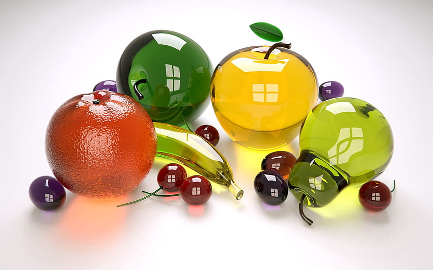 Fruits, Multicolored, Motley, 3D, Glass, Collection HD wallpaper