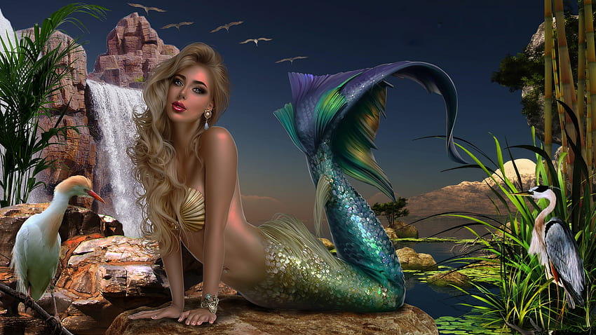 Beautiful Mermaid, mermaid, digital, pretty, art, fantasy, , girl, woman HD wallpaper