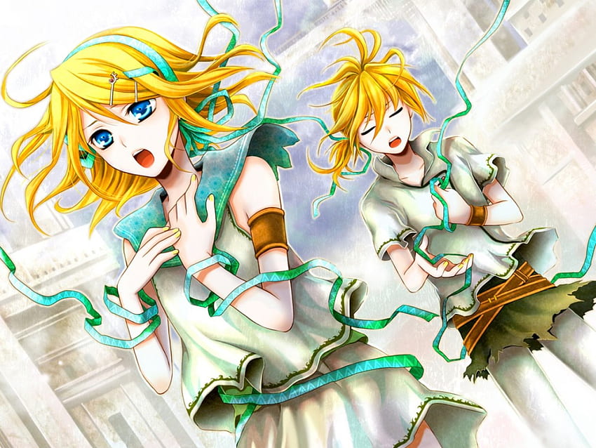Rin and Len, singing, anime, len, rin, vocaloid HD wallpaper