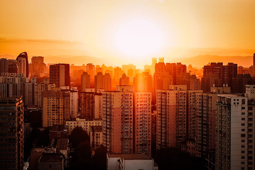 Градове, Залез, Сграда, Изглед отгоре, Китай, Пекин HD тапет
