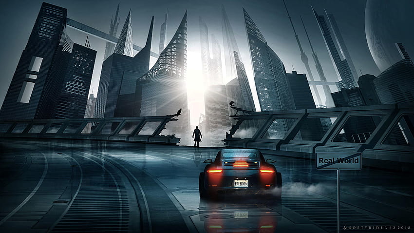 Sport, Autos, Stadt, Silhouette, Auto, Cyberpunk, Futurismus, Sportwagen HD-Hintergrundbild