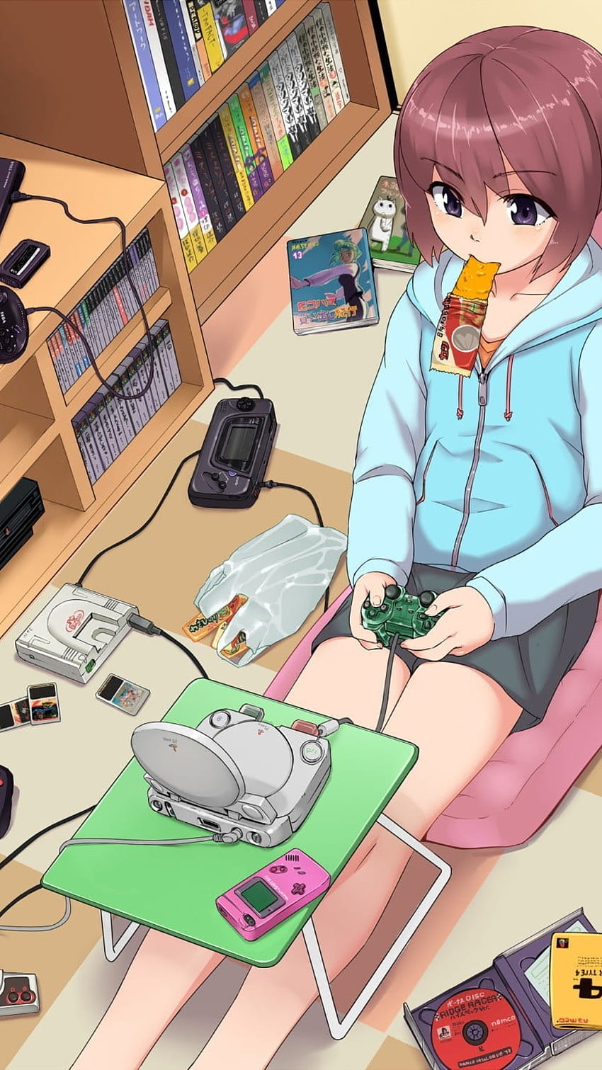 anime kız çizimi, mor gözler, oda, orijinal karakterler • For You For & Mobile, Anime Girl Bedroom HD telefon duvar kağıdı