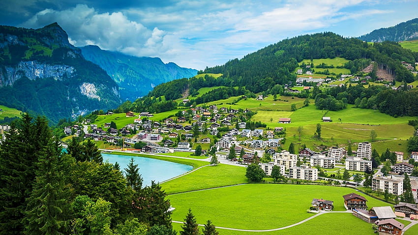Alpy Tag Strona 2: Kwiaty Alpy Jezioro Piękne miasto, Szwajcaria Wsie Tapeta HD