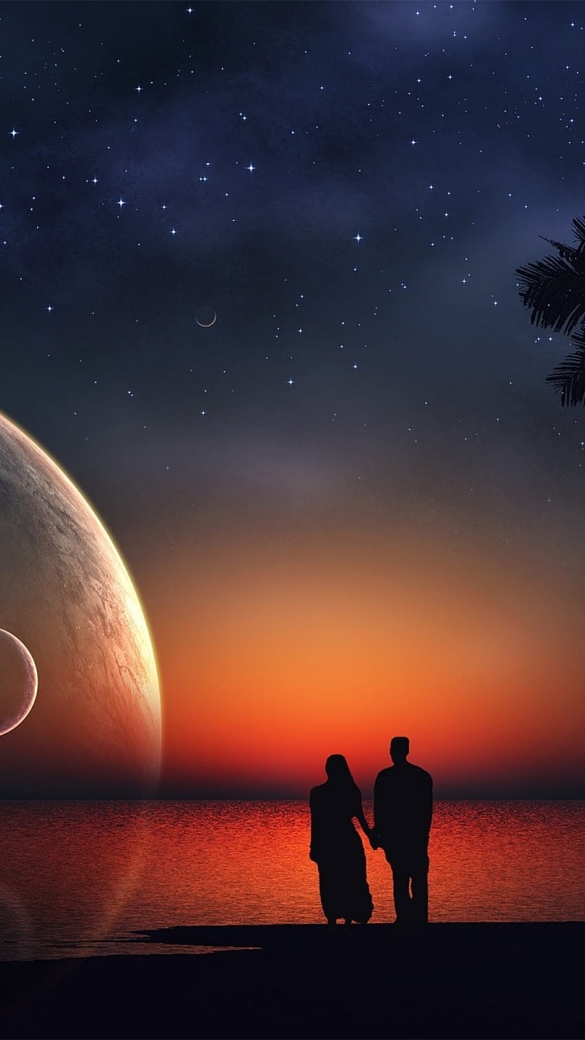 Liebhaber Mond, Natur, Seenacht HD-Handy-Hintergrundbild